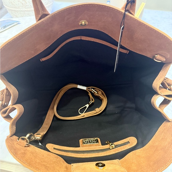 VIRAL CLAUDIA FIRENZE COGNAC SUEDE LEATHER TOTE SATCHEL BAG NWT - Picture 13 of 16